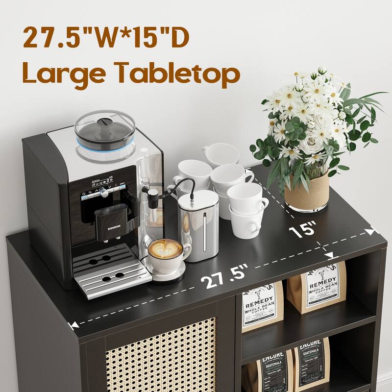 Rattan Buffet Cabinet with Adjustable Shelf, Sideboard with Drawers for Living Room, Kitchen, Entryway