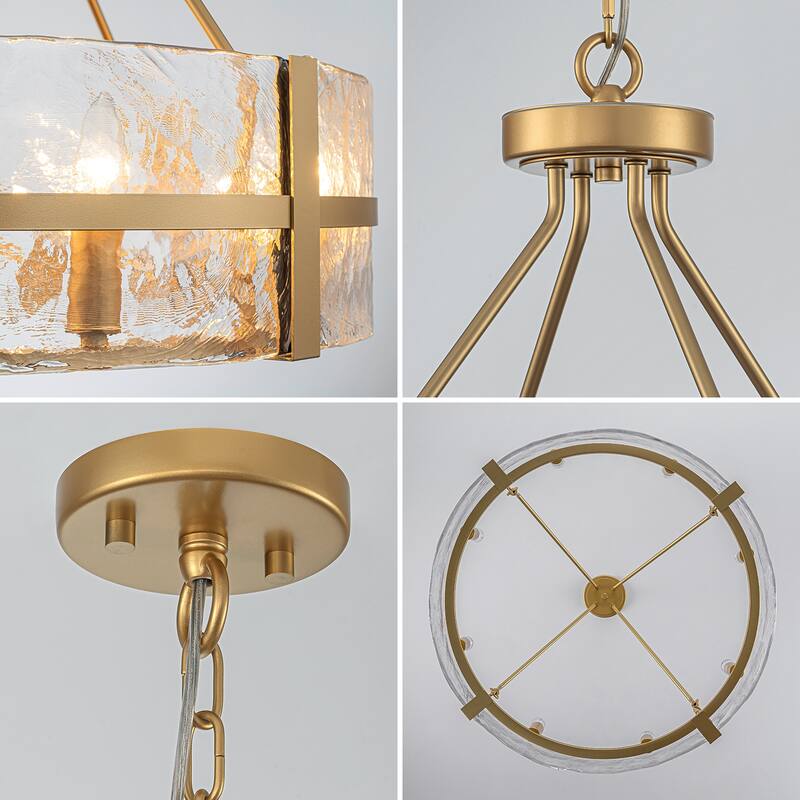 Dimmable Large Drum Glass Chandelier for Dining Room High Ceiling Living Room