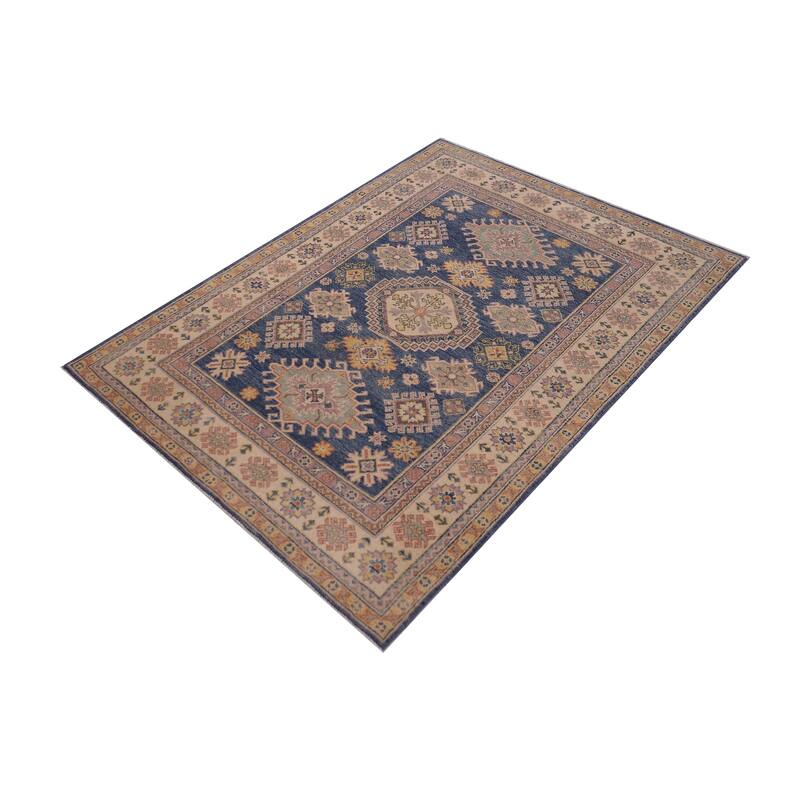 Bohemian Kazak Conrad Light Blue/Beige Wool Rug - 4'0'' x 6'1''