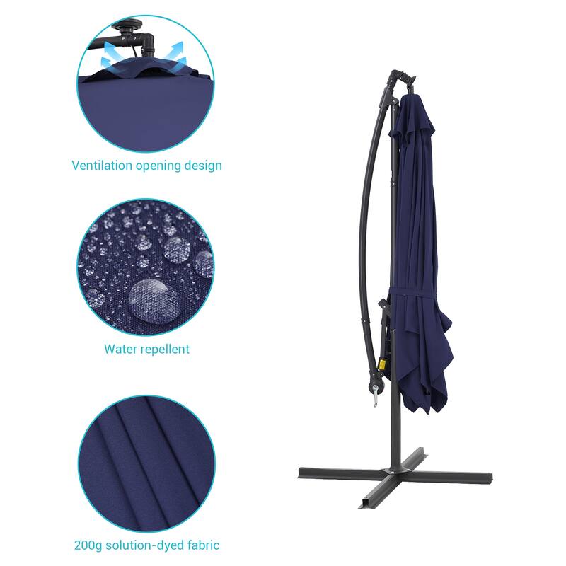 BONOSUKI Patio 8.2Ft LED Offset Umbrella,8 Steel Ribs w/Cross Base