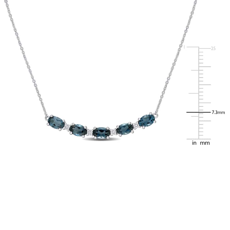 Miadora 14k White Gold London-Blue Topaz and 1/6ct TDW Diamond 5-Stone Bar Necklace