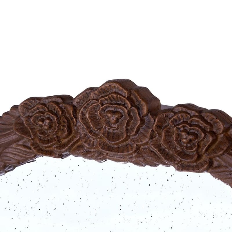 HomeRoots 42" Brown Crowned Top Antiqued Glass Arch Framed Accent Mirror - 22.8' X '41.9' X '2