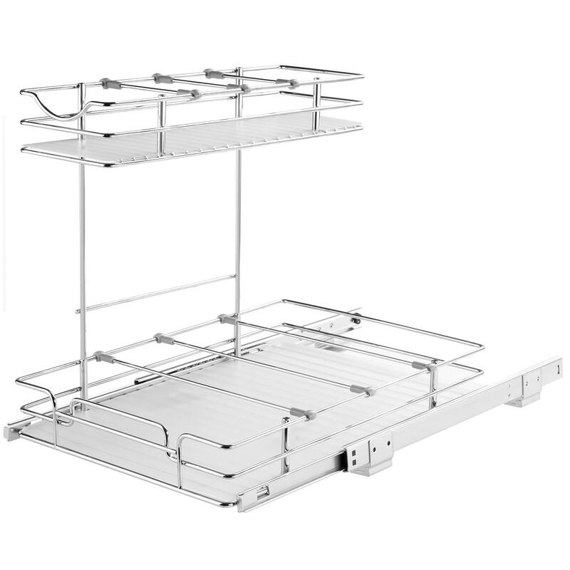 Pull Out Cabinet Organizer for Kitchen or Bathroom and Chrome Steel Shelf - 12.6W x 16.5D x 13H inches