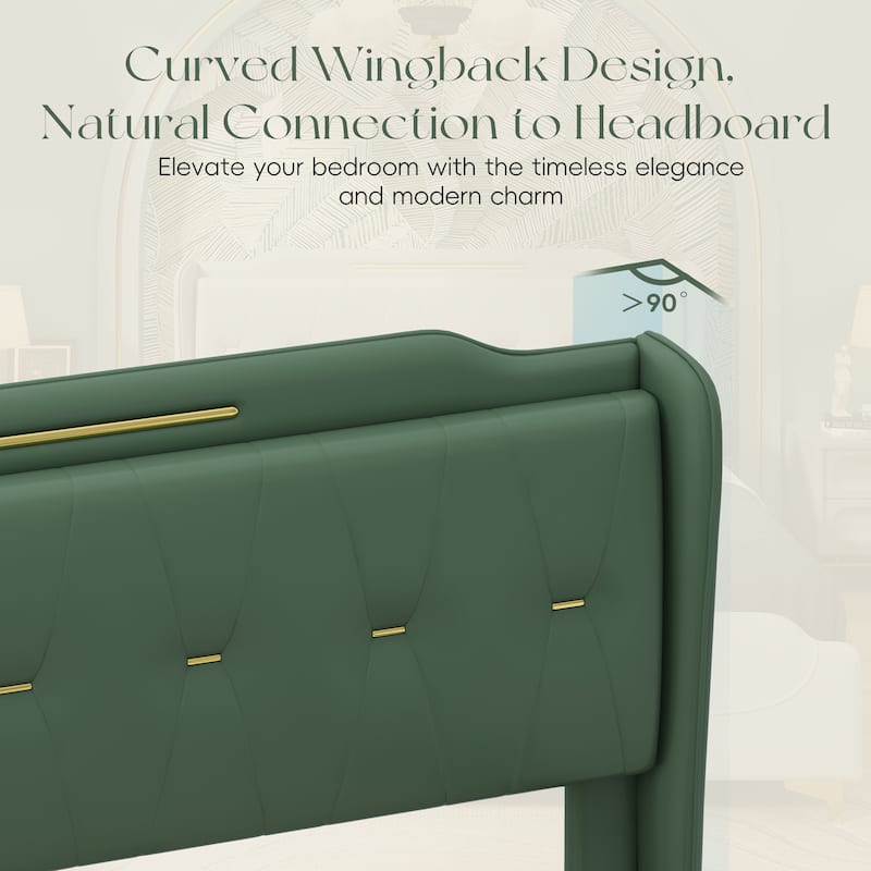 Queen Platform Bed - PU Leather - Wingback Style