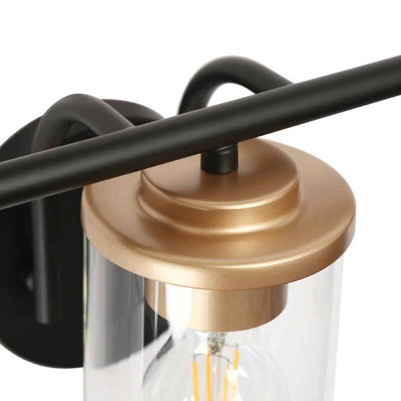 Modern Black Gold 3-Light Bathroom Vanity Lights Glass Metal Wall Sconces - W 21.6" x L 7.8" x H 6.7"
