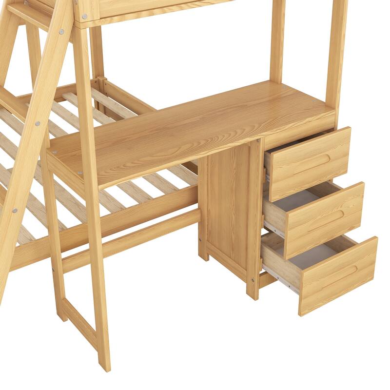 Space-Saving Twin Over Full Bunk Bed with Desk and Three Drawers