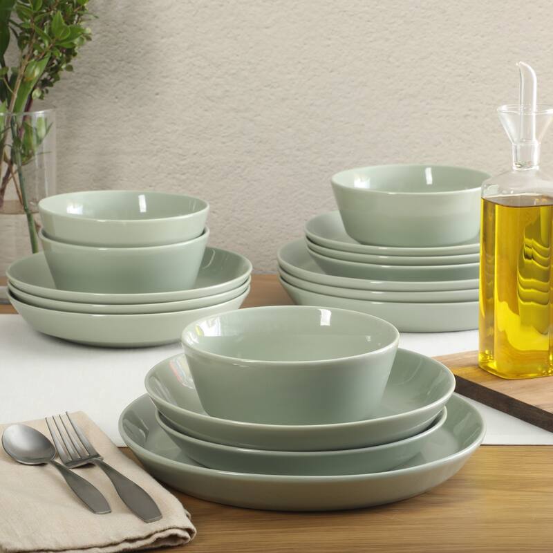 Gibson Home Summer Shades 16 Piece Plates and Bowls Dishes Service for 4 Stoneware Dinnerware Set
