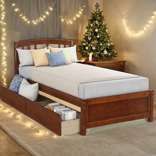 Twin Platform Storage Bed Wood Bed Frame with Two Drawers and Headboard ...