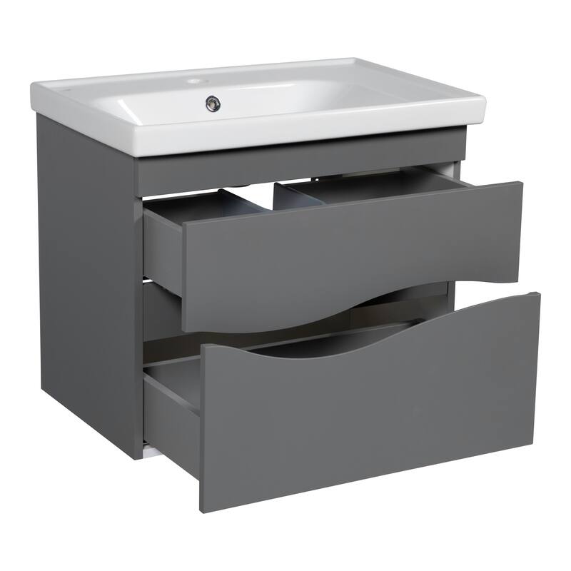 Modern Wall-Mounted Bathroom Vanity with Washbasin Wave Gray Matte Non-Toxic MDF-26"-Diamond 40"