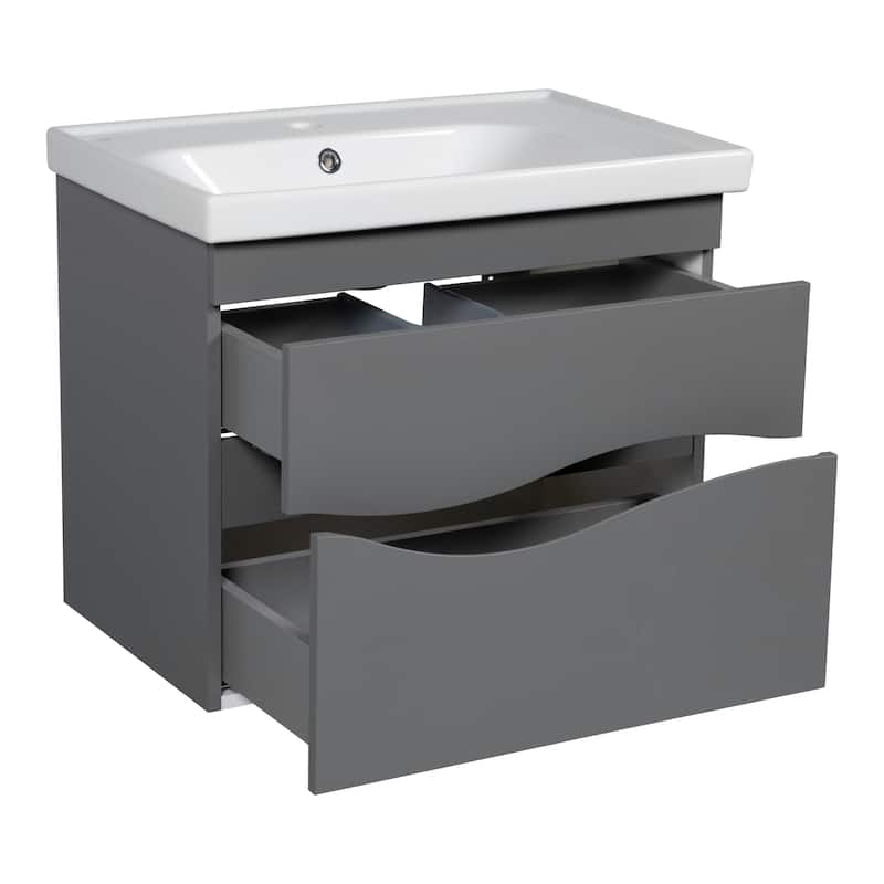 Modern Wall-Mounted Bathroom Vanity with Washbasin Wave Gray Matte Non-Toxic MDF-26"-Simple 40"