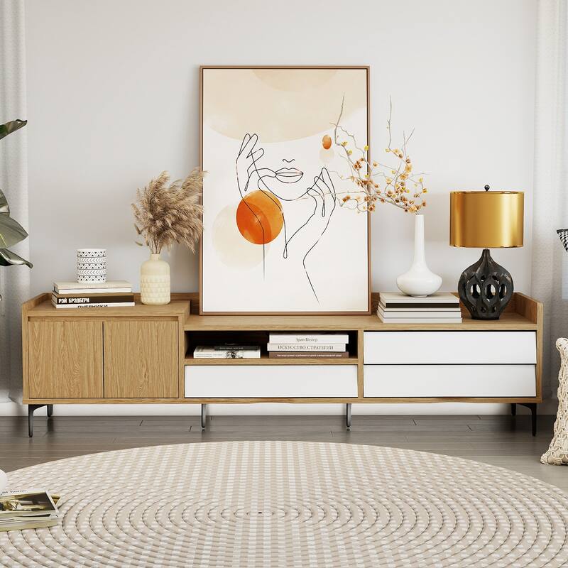 Gymax TV Stand w/Cabinet 3 Drawers Open Compartment Cable Hole for TVs