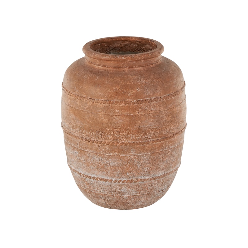 Cream or brown Magnesium Oxide Distressed Vase with Raised Braided Accents