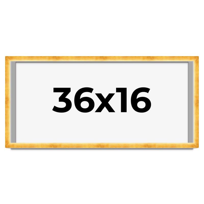 36x16 Shadow Box Frame Gold | 1.625 Inches Deep Real Wood Traditional