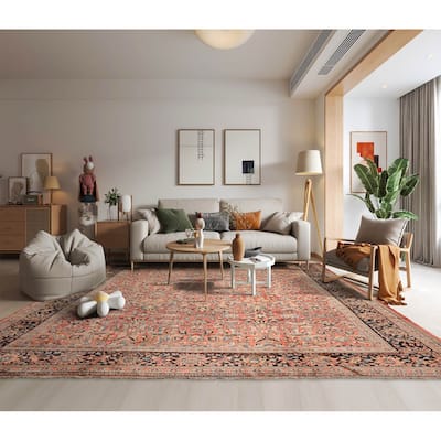 Hand Knotted Mahal Salmon, Black Wool Traditional Oriental Area Rug - 10' 6'' x 13' 3''
