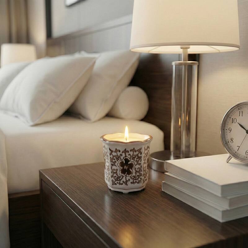 Modern Chinoiserie Ceramic Candle - Plumeria Scented - 4.0"