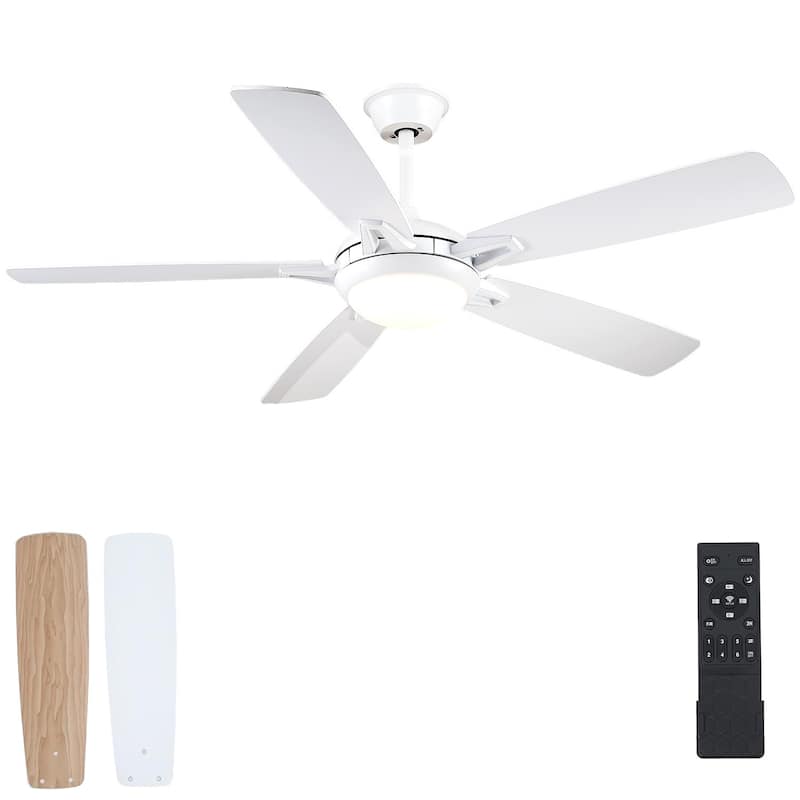 46“/52” Inch Modern Ceiling Fan with LED and Remote,5 Plywood Blades,Remote and APP Control - 52"-White