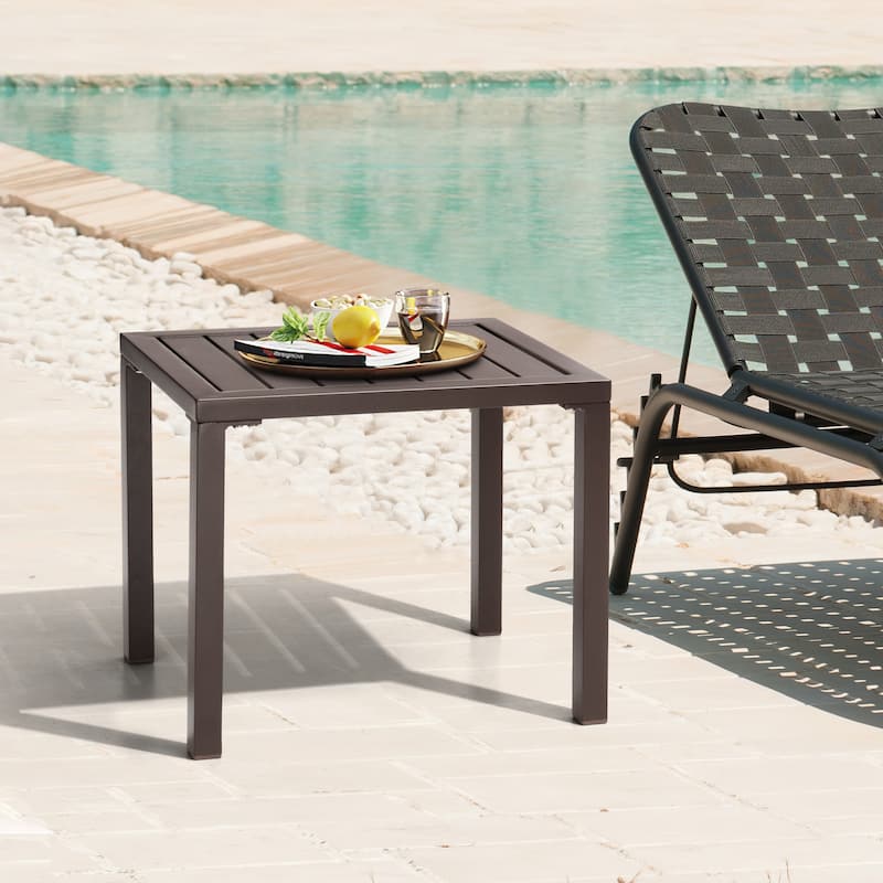Pellebant Outdoor Aluminum Patio Side Table Rectangular End Table - 18.1 in L* 13.8 in W * 15.7 in H