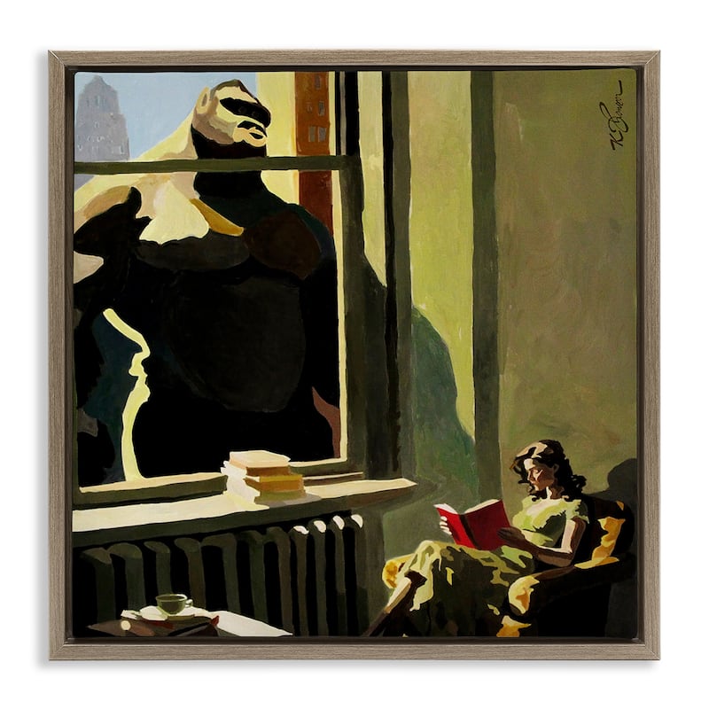Stupell Gorilla in Window Scene Framed Floater Canvas Wall Art Design By Keith Thomson - 25 x 25 - Brown