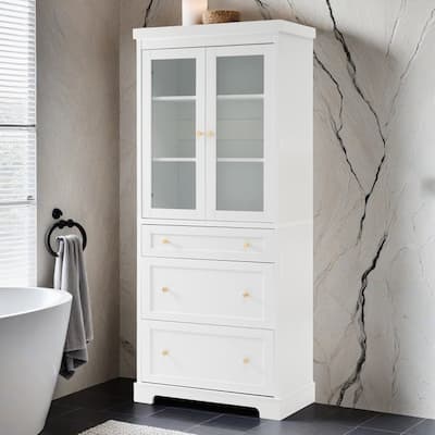 70.1" Modern High Freestanding Tall Bathroom Cabinet with 2 Adjustable Shelves, 3 Drawers, Soft Close Glass Doors