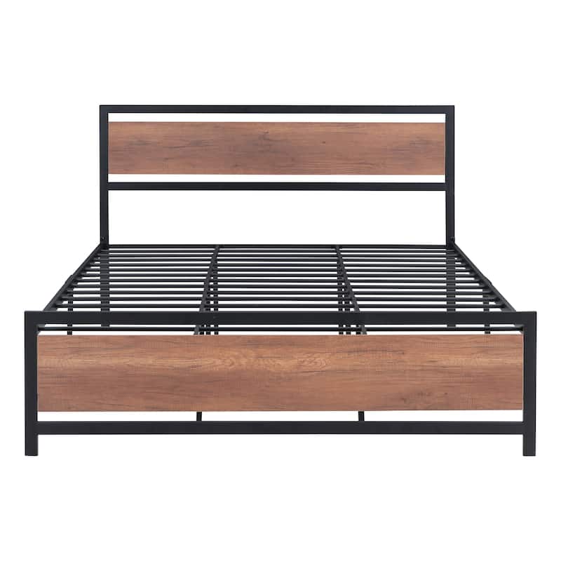Metal Platform Bed Frame with Wood Headboard and Footboard, NoiseFree, Easy Assembly, No Box