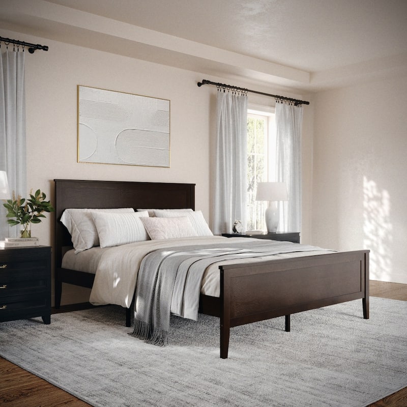 Martha Stewart Wooden Platform Bed with Headboard and Footboard - Dark Brown - Queen