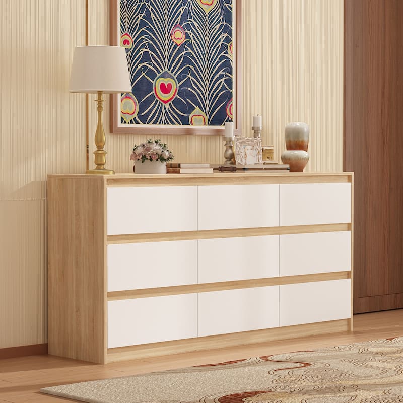 Modern Dresser for Bedroom 9 Drawers Wood Dresser Chest of Drawers