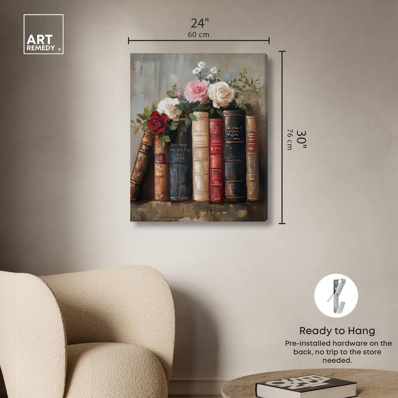 Bookshelf Bouquet I Canvas by Art Remedy, Gallery Wrapped