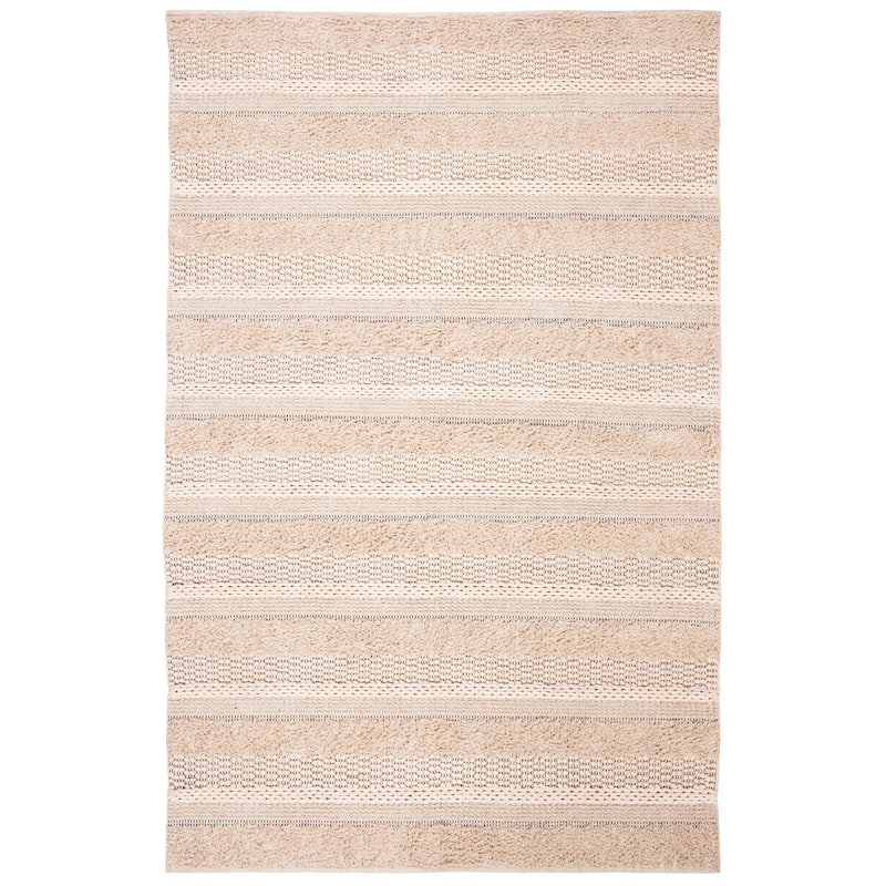 SAFAVIEH Handmade Natura Ingiridur Stripe Cotton Rug - 6' Square - Ivory