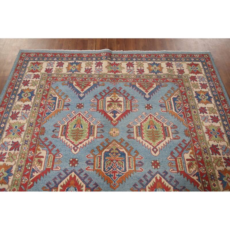 Blue Kazak Oriental Area Rug Handmade Wool Carpet - 6'1" x 8'10"