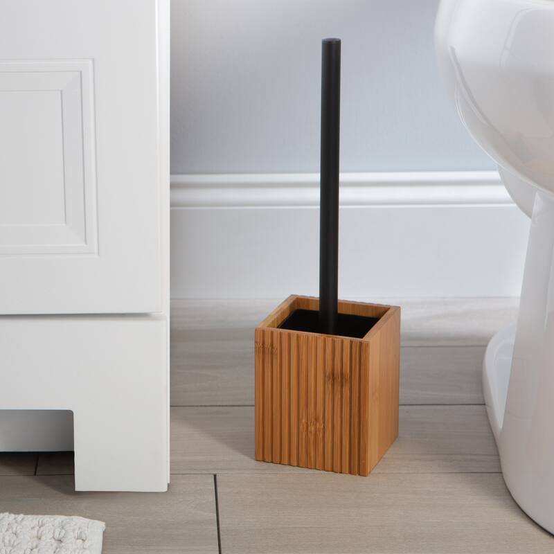 Bath Bliss Small Square Oslo Bamboo Toilet Bowl Brush - 3.94 x 3.94 x 14.37