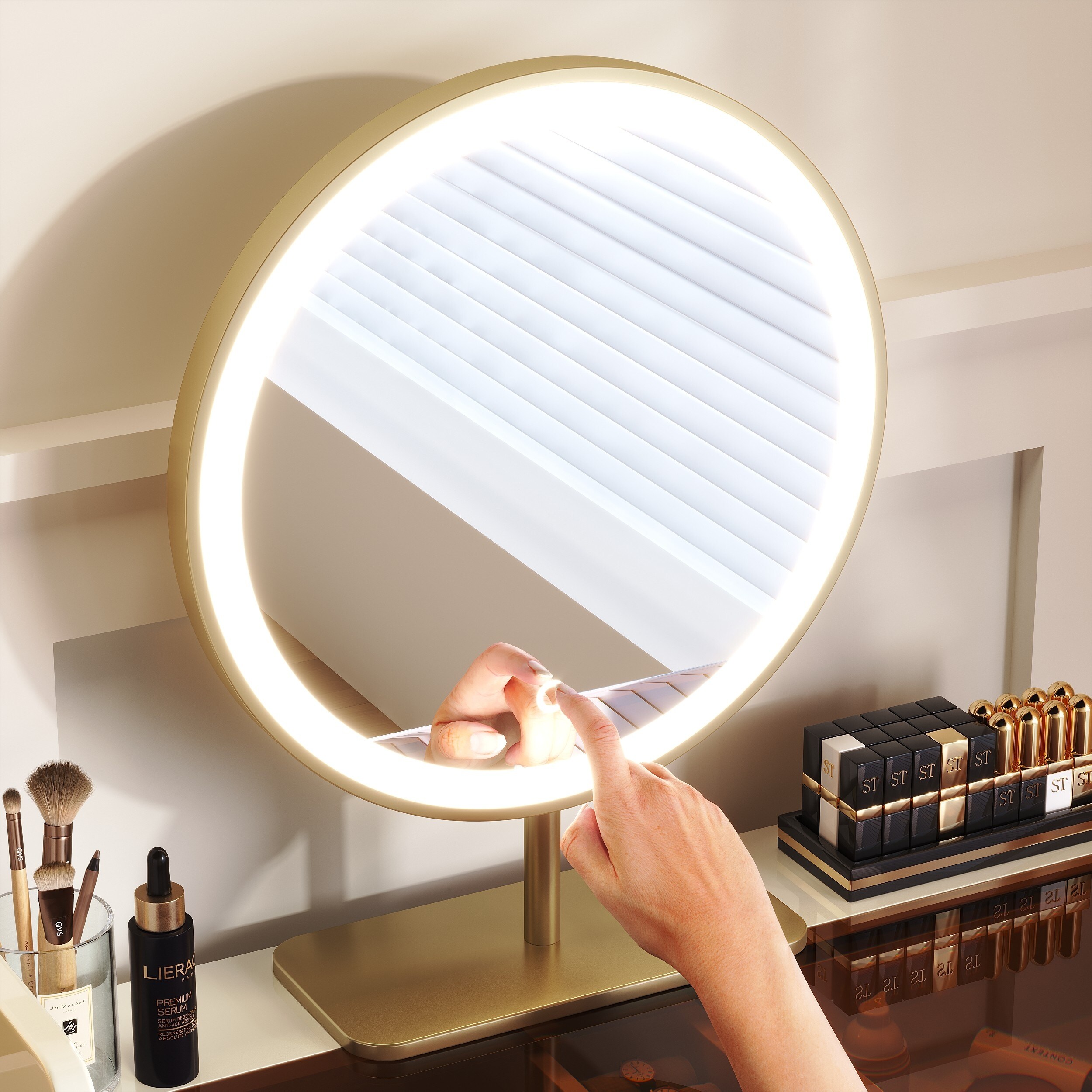 erkki round led metal dresser mirror JASIWAY Round LED Metal Dresser Mirror - Bed Bath & Beyond