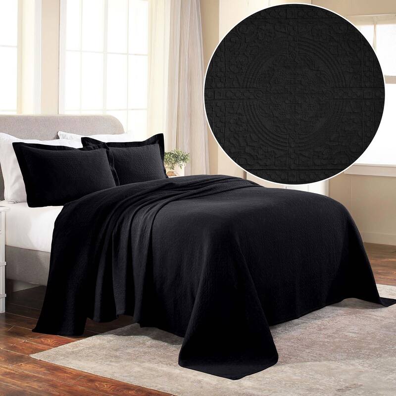 Superior Fleur De Lis Cotton Decorative Bedspread Set - Black - Full