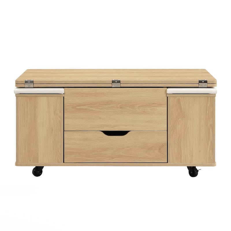 Lift-Top Coffee Table with Hidden Storage and Stools,Multi-Function Modern Center Table with 4 Stools and Casters