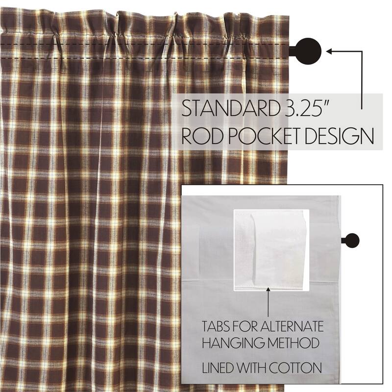 Brown Rustic Kitchen Curtains Rory Swag Pair Rod Pocket Cotton Plaid - Swag 36x36x16