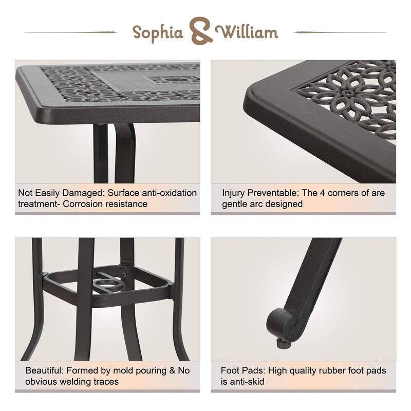 Outdoor Patio Dining Table Square, Modern Cast Aluminum Outdoor Furniture Dining Table with Umbrella Hole