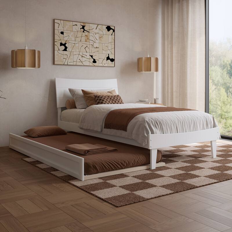 Phoenix Wood Platform Bed with Trundle - White - Twin XL