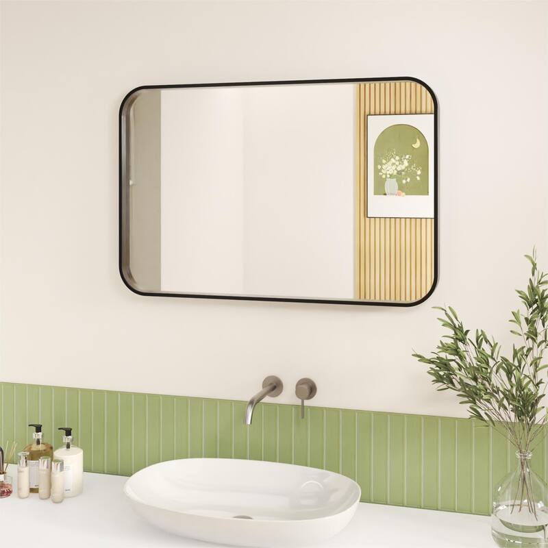 Organnice Rectangular Aluminum Frame Vanity Bathroom Mirror with Clear Glass