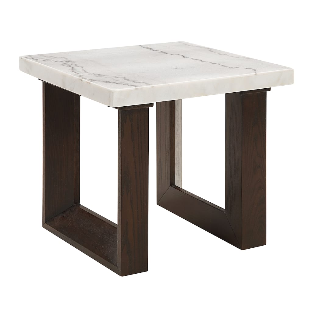 Edwyn Natural Marble Top & Espresso Finish End Table