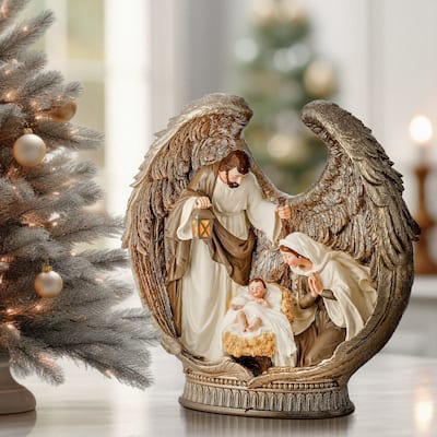 12" Resin Holy Family In Angel Wings
