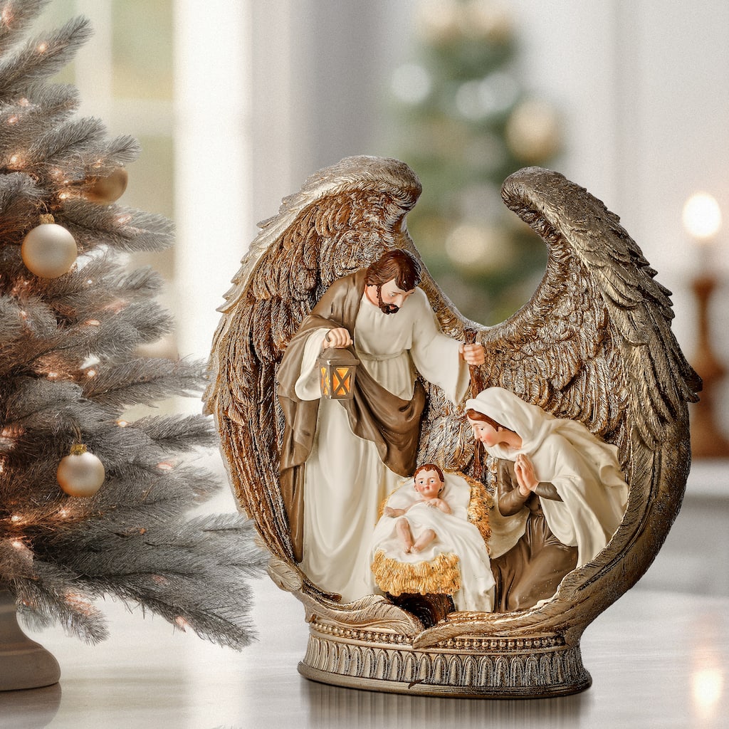 12" Resin Holy Family In Angel Wings