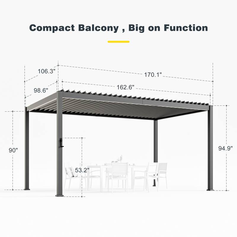 Patio Louvered Pergola with Adjustable Roof, Aluminum Steel Pergola