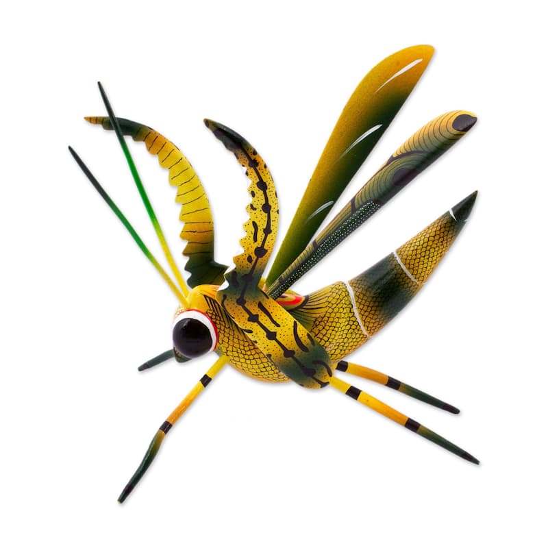Novica Handmade Yellow Good Luck Cricket Wood Alebrije Sculpture