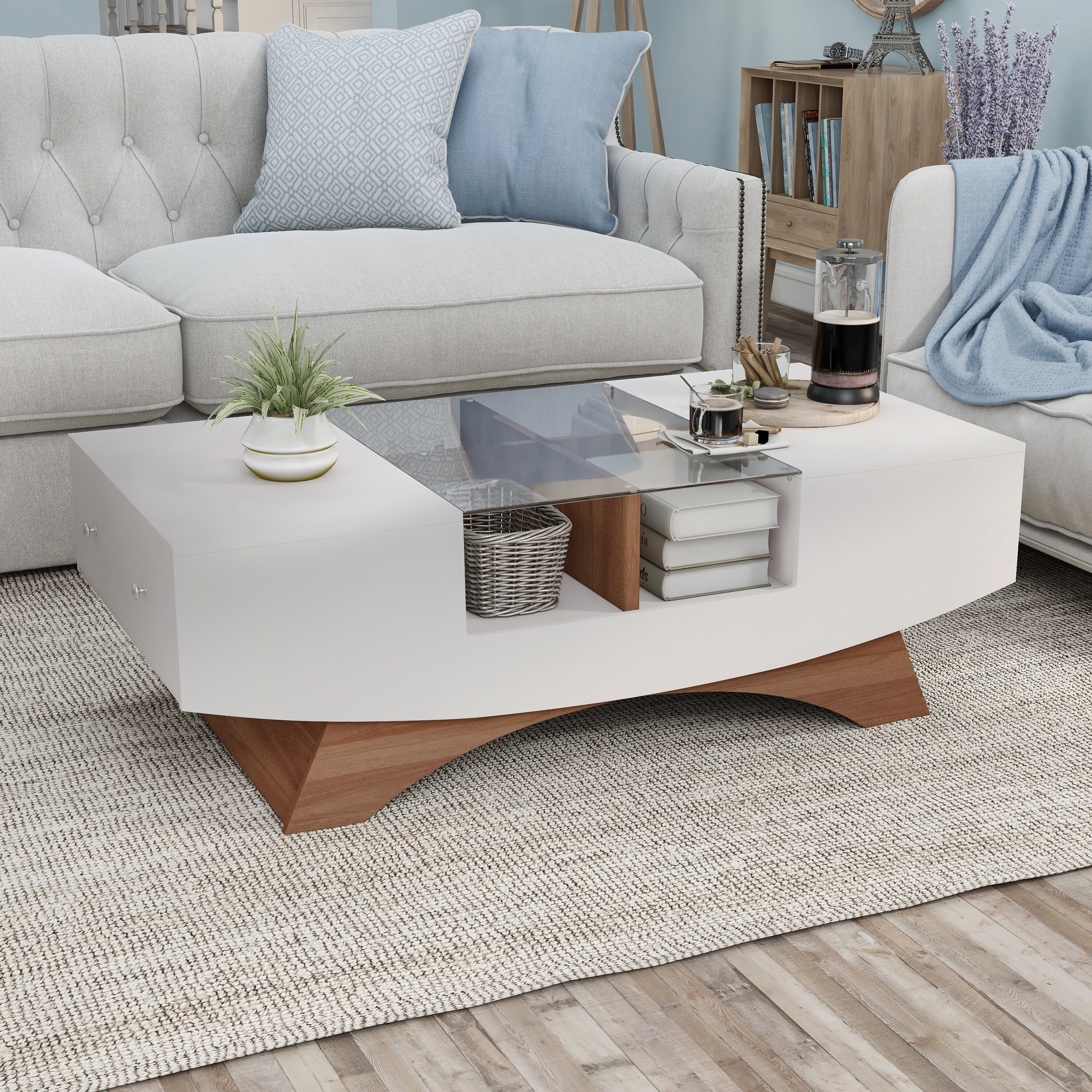 Contemporary White Coffee Table - Furniture Of America Zace Contemporary White 47 Inch 3 Shelf Coffee Table Overstock 11007265 / Carrera 52 wide white marble nesting coffee tables set of 2.