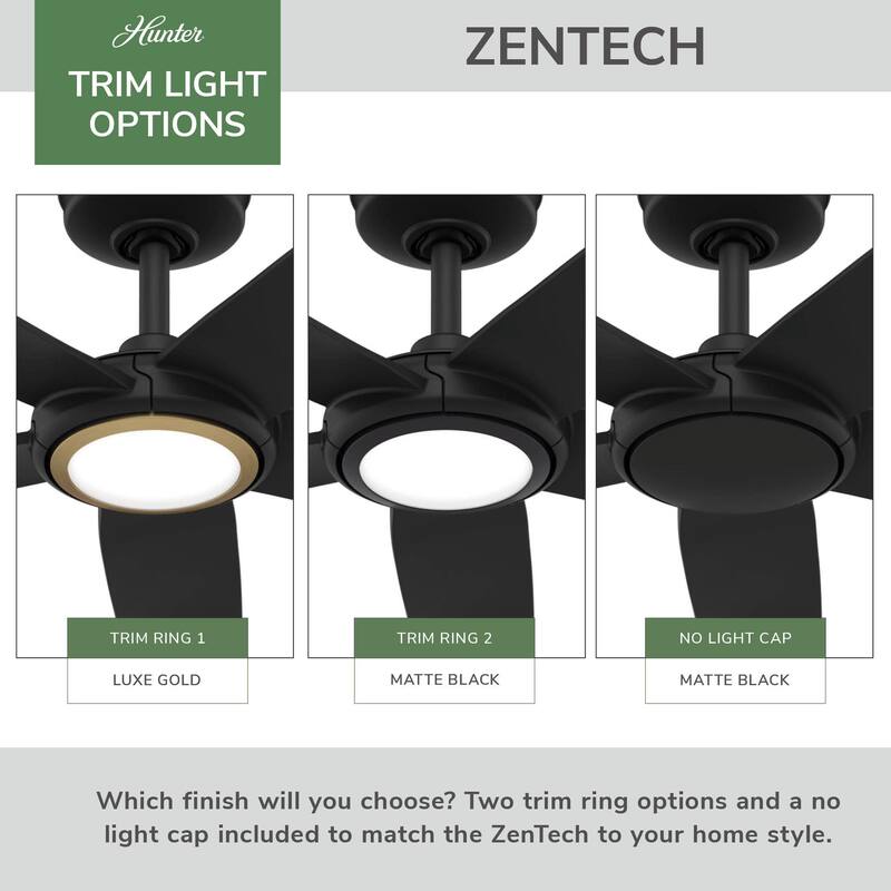 Hunter Zentech Wi-Fi ENERGY STAR Damp Rated Ceiling Fan w/ LED Light and Handheld Remote - Modern & Contemporary - SMART FAN!