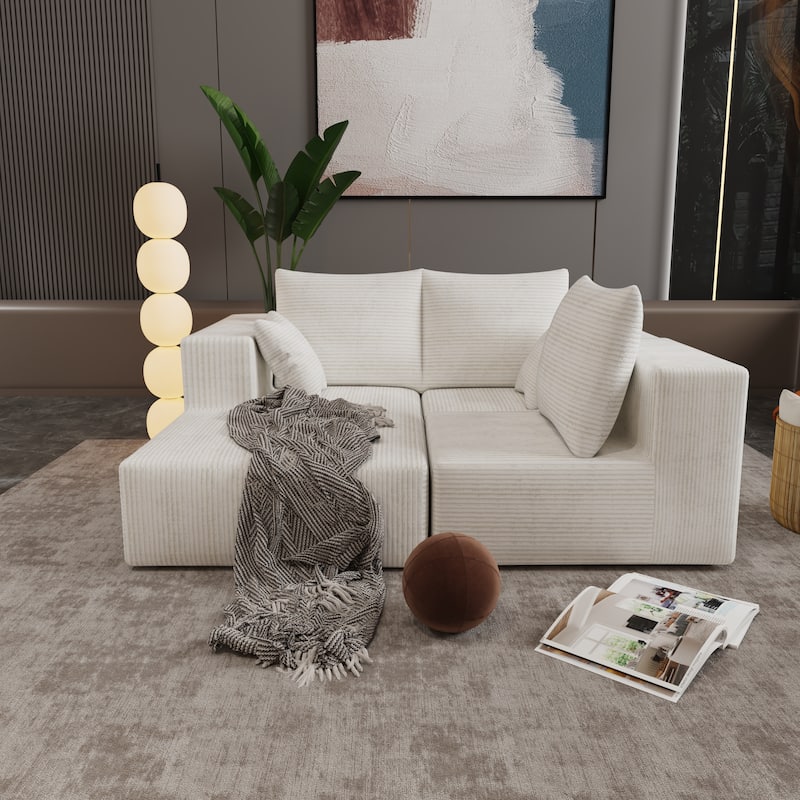 Beige Fabric & Foam Sofa, 107x39x26 inches, 152 Pounds, Multiple Combinations