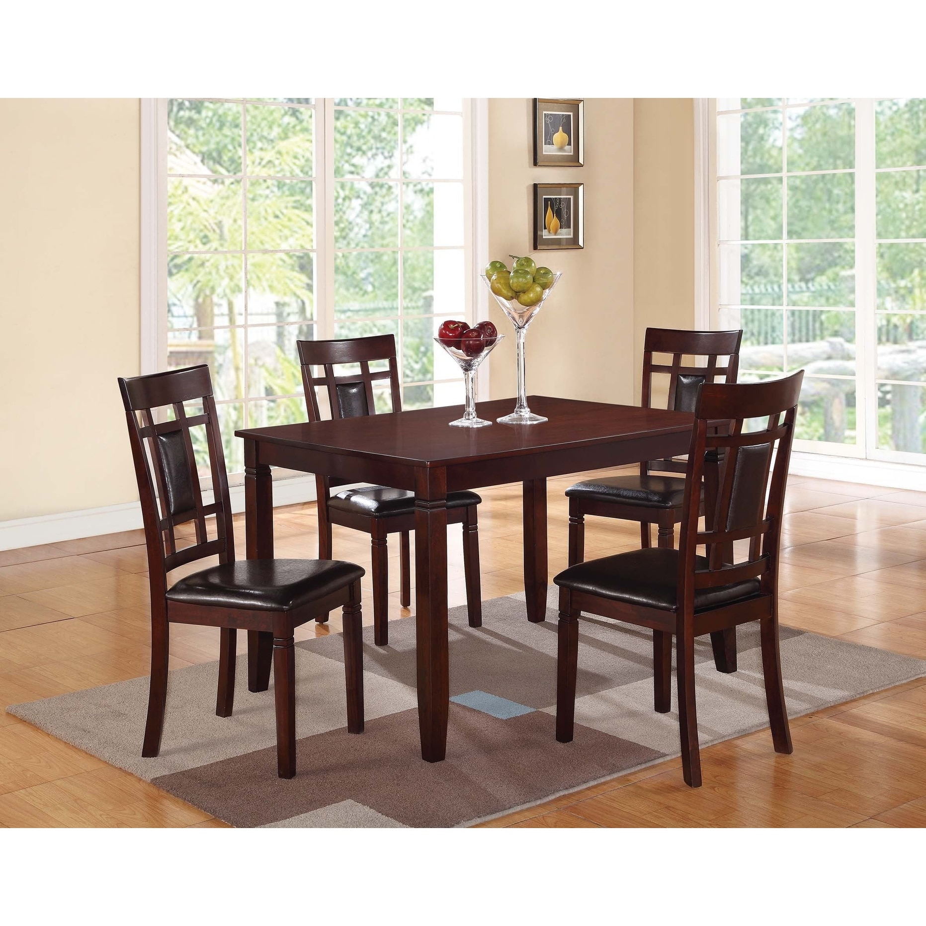 Traditional Style 5pc Dining Table Set Upholstered Cherry Finish
