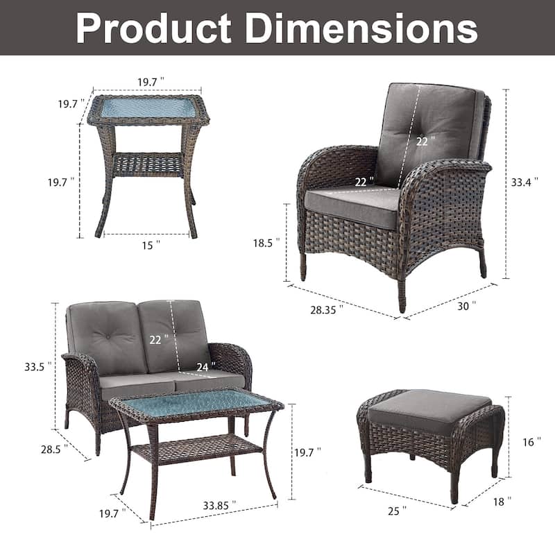 7 Piece Outdoor Patio Furniture Sets - Beige - Brown