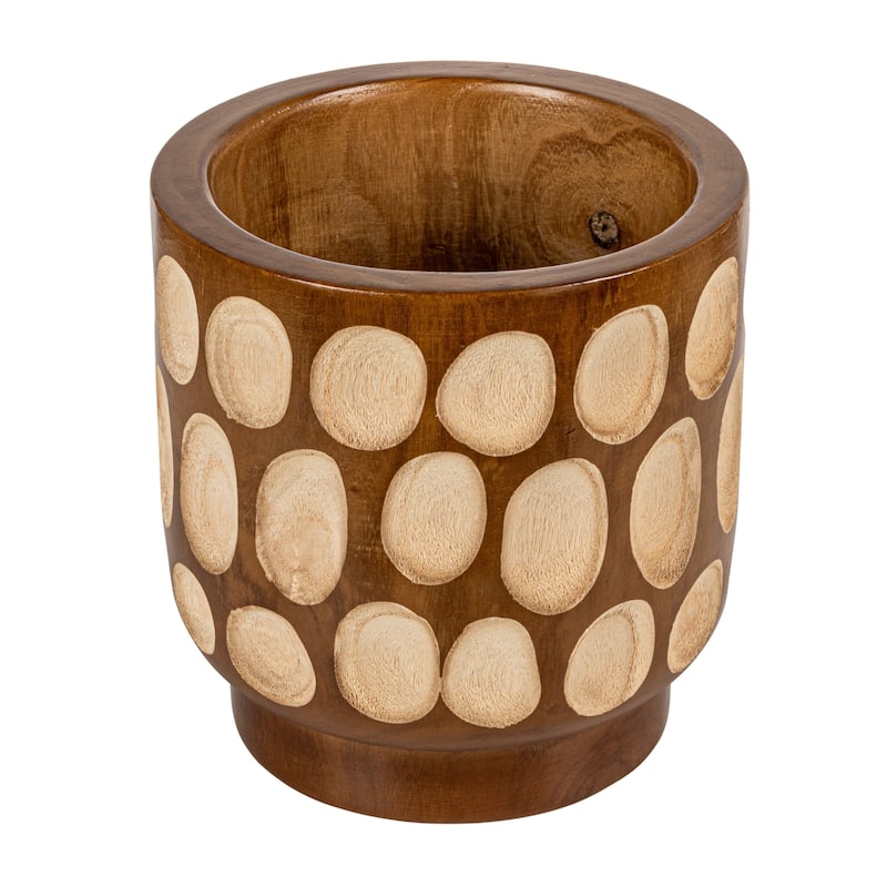 Hand-Carved Wood Planter - Walnut