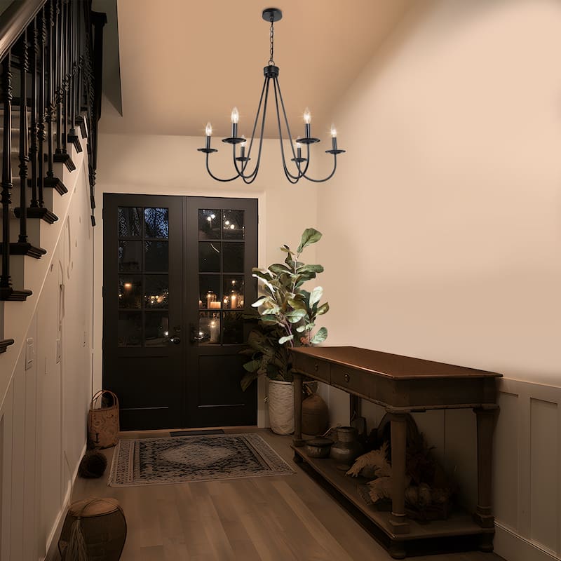 Rella Modern Farmhouse Chandelier 6-light Classic Candle Metal Dining Room Pendant - Light Gold - D28" x H24"