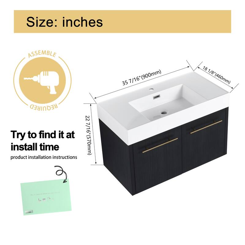 Malwee 24"/30"/36"/48" Floating Bathroom Vanity with Sink, Wall Mounted Bathroom Vanity with Soft Close Doors